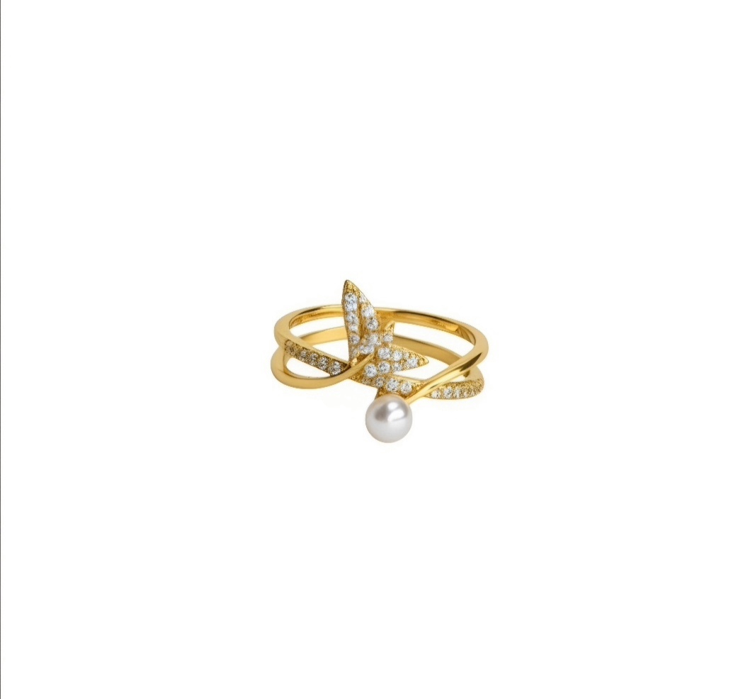 Pearl & Crystal Leaf Adjustable Ring
